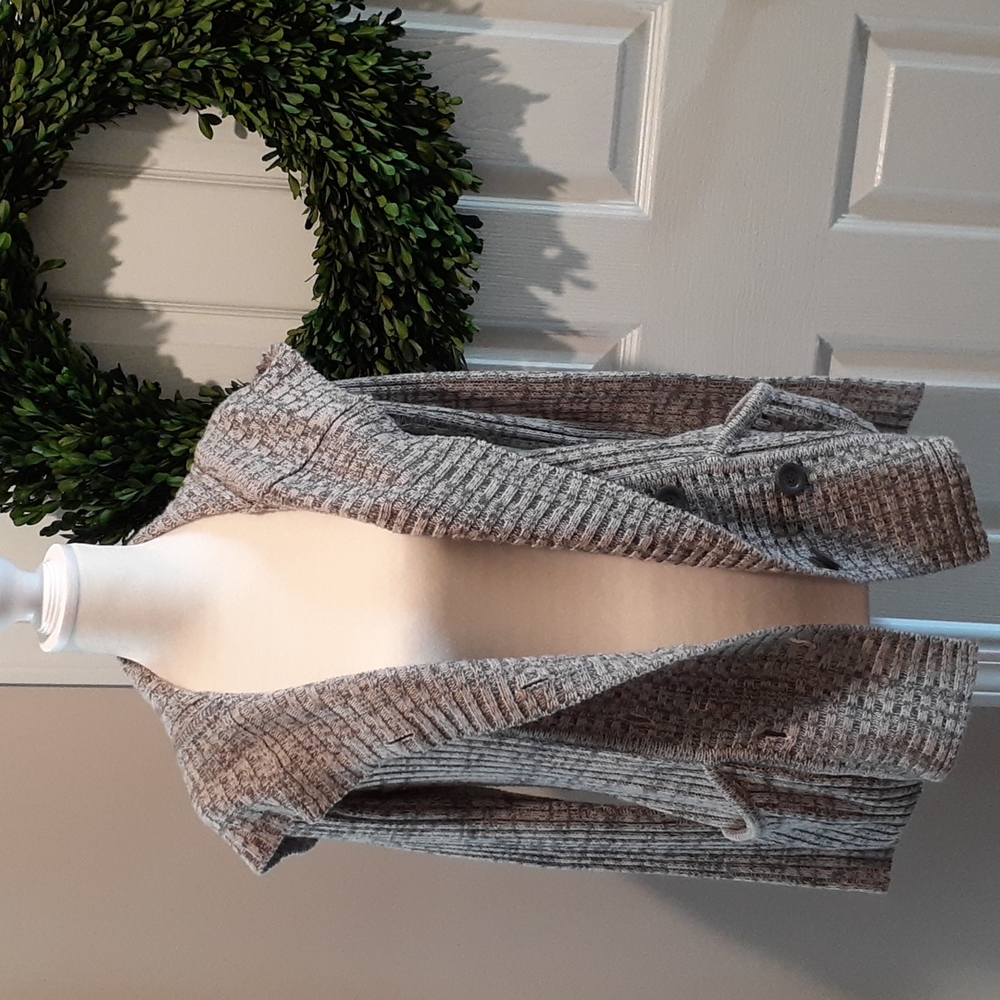 Effeci Acrylic Gray Hooded Double Breasted Cardigan Sweater medium
